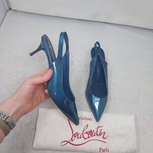 Christian Louboutin Metallic Teal Blue Slingback Pumps